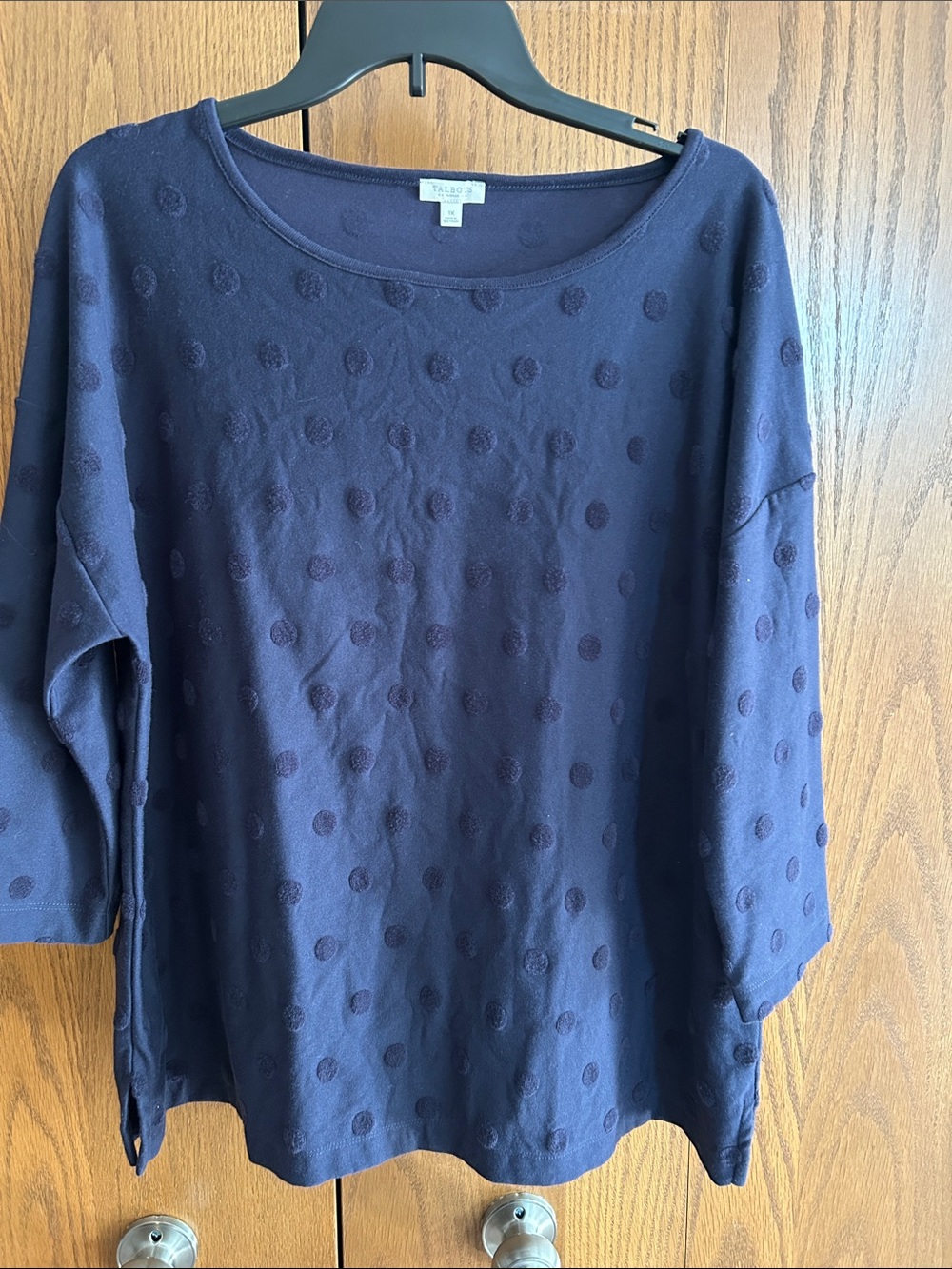 Talbots Navy Textured Dot Scoop-Neck Pullover